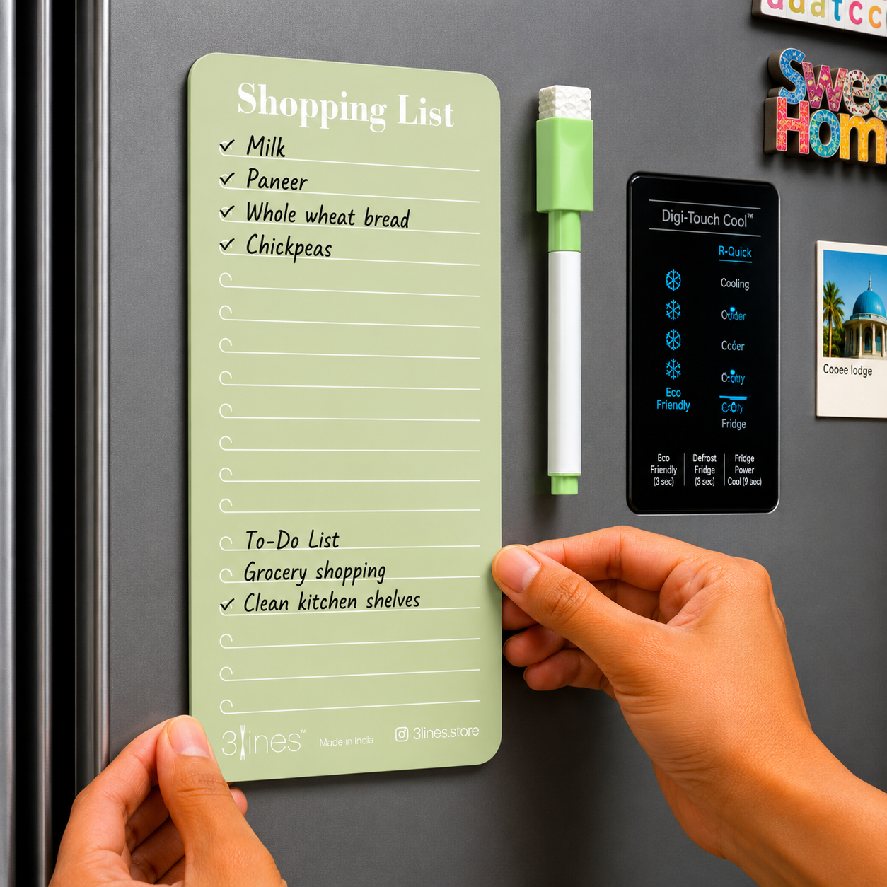 Shopping List magnetic grocery board in Kiwi colour