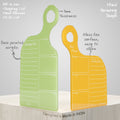 Two acrylic boards, one green and one yellow, with text describing their features on a light gray background.