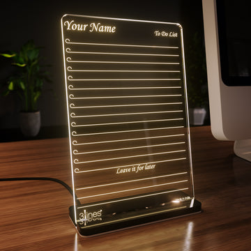 Personalized LED to-do list board on a desk 